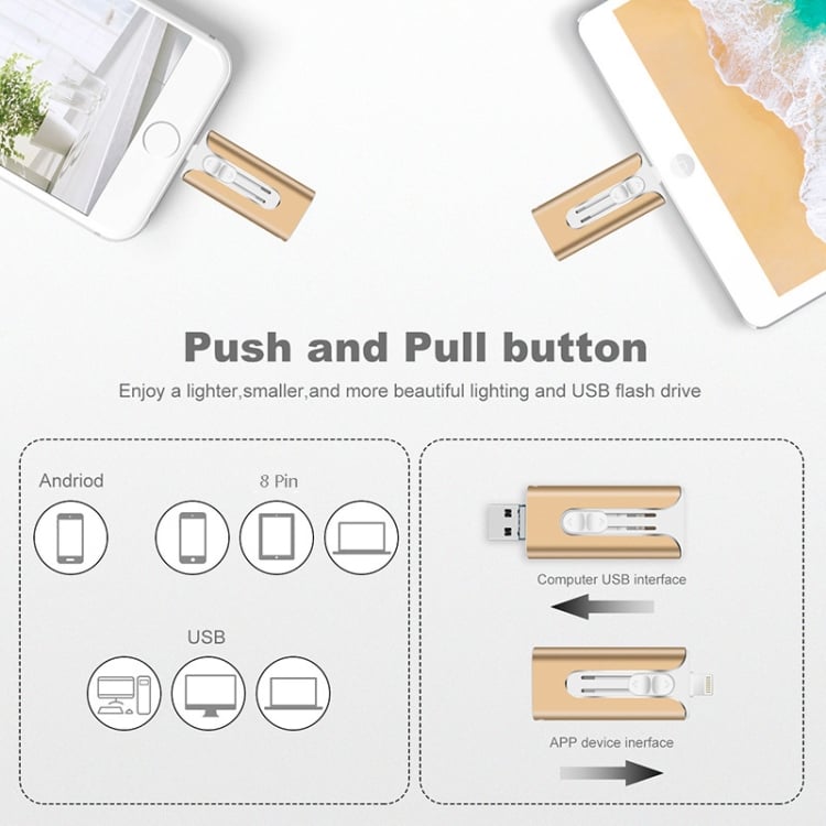 Unitate USB 4 în 1 pentru telefon mobil, 32~256 GB, Micro USB + 8 pini + USB 3.0, pentru computer