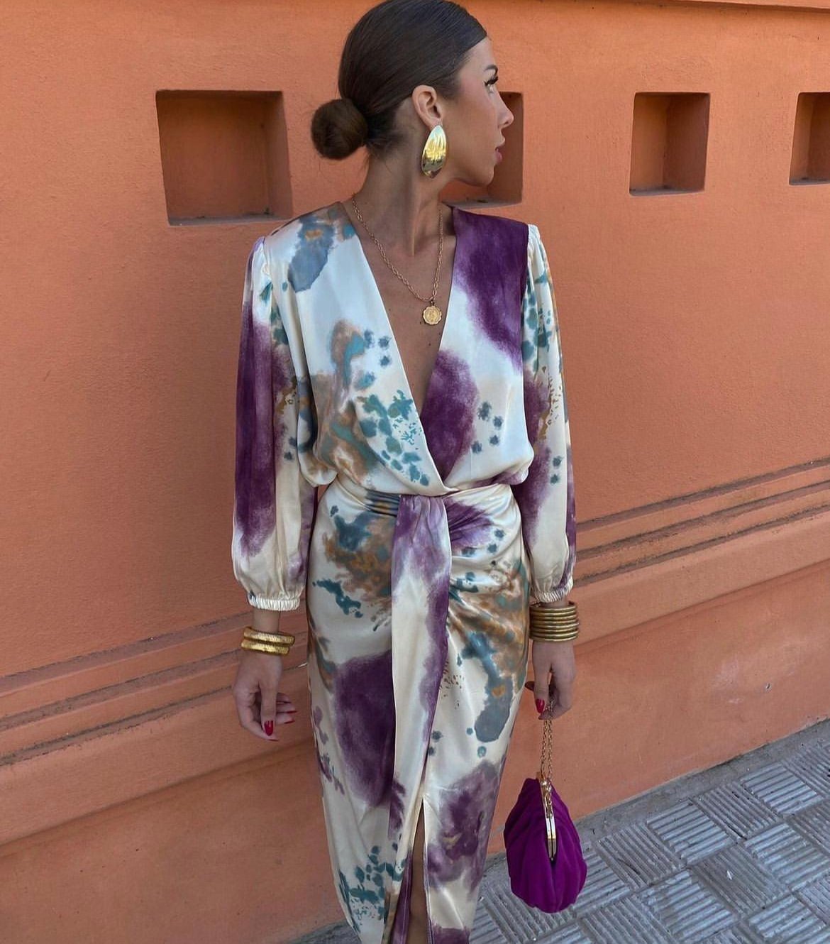 Rochie elegantă mov cu decolteu în V💜