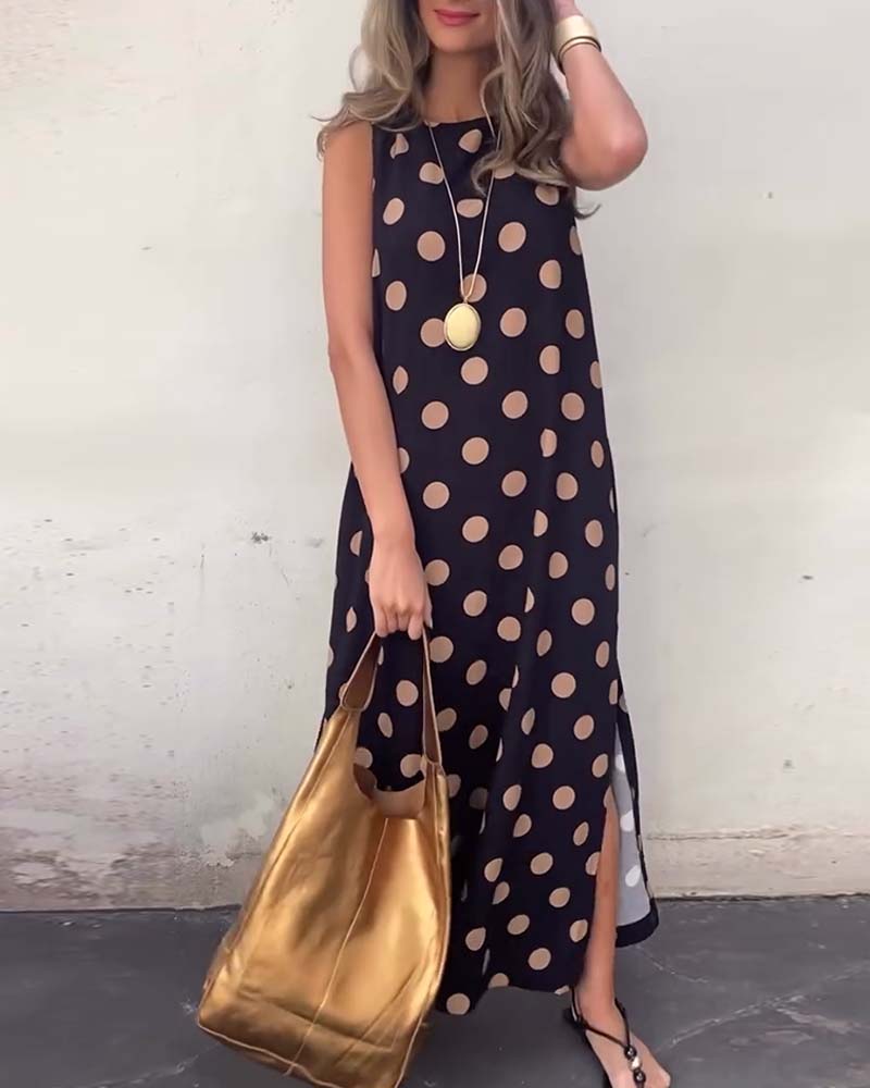Rochie maxi fără mâneci cu crăpături
