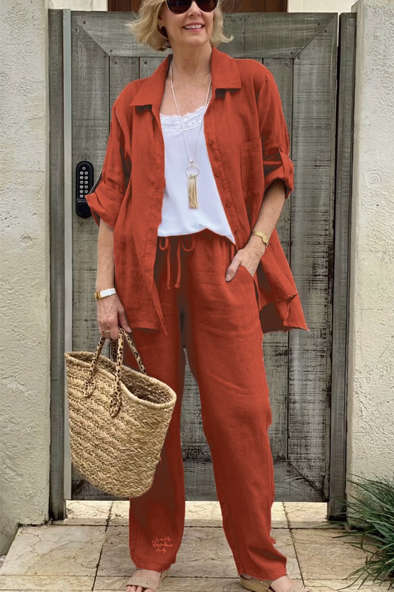 Set de cămăși casual din două piese din bumbac și in