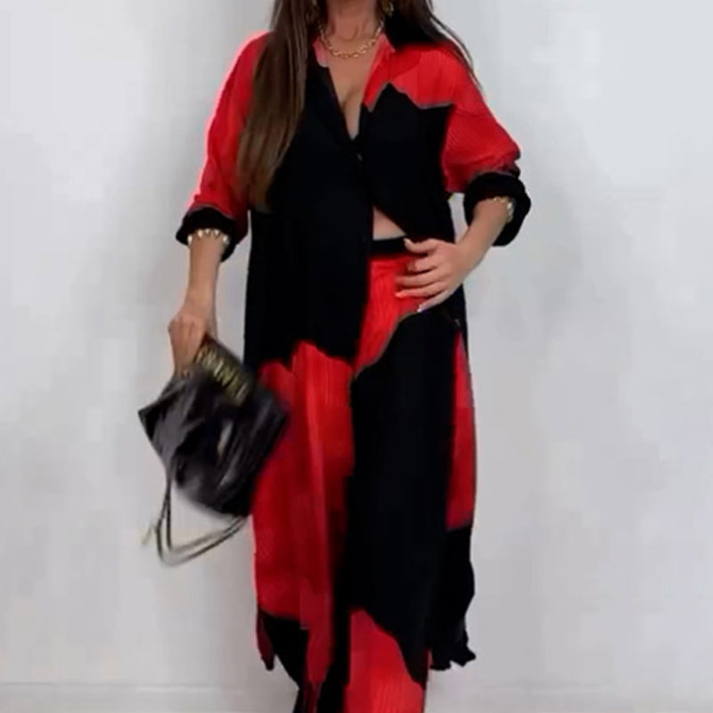 🌼Set cămașă lungă cu buton răsucit și pantaloni cu cordon