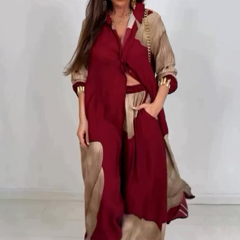 🌼Set cămașă lungă cu buton răsucit și pantaloni cu cordon