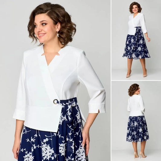 🔥【S-5XL】💃2025Rochie nouă, albastru și alb la atingere moale