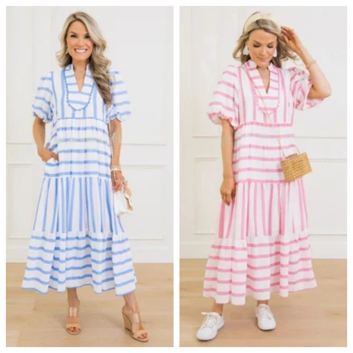 🌸Damska letnia sukienka w paski, luźna, swobodna, z krótkim rękawem