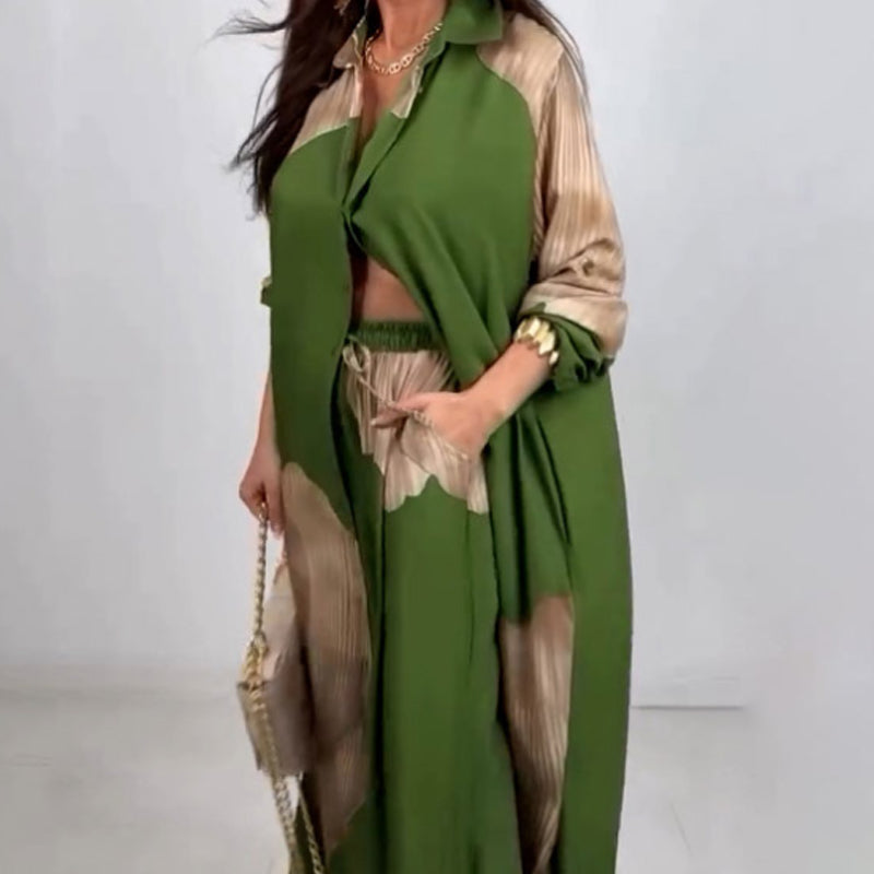🌼Set cămașă lungă cu buton răsucit și pantaloni cu cordon