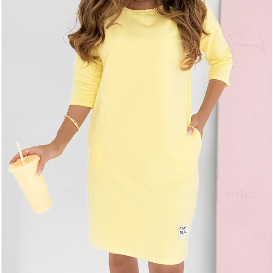 🌸Pret special🌸 Rochie cu maneci 3/4, decolteu rotund si buzunare