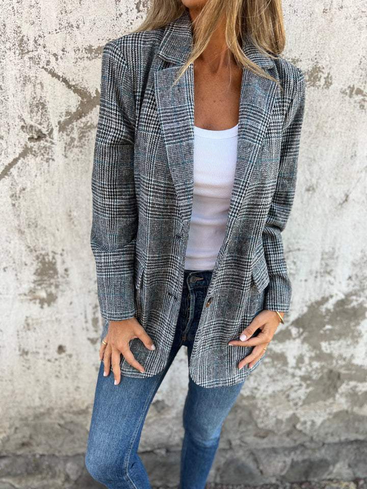 Blazer casual în carouri cu revere