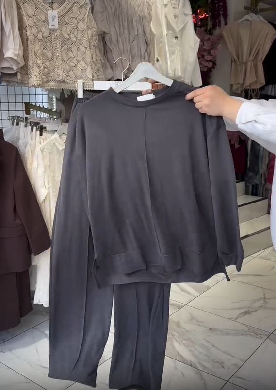 Set pantaloni de dama din bumbac cu maneci lungi si decolteu rotund