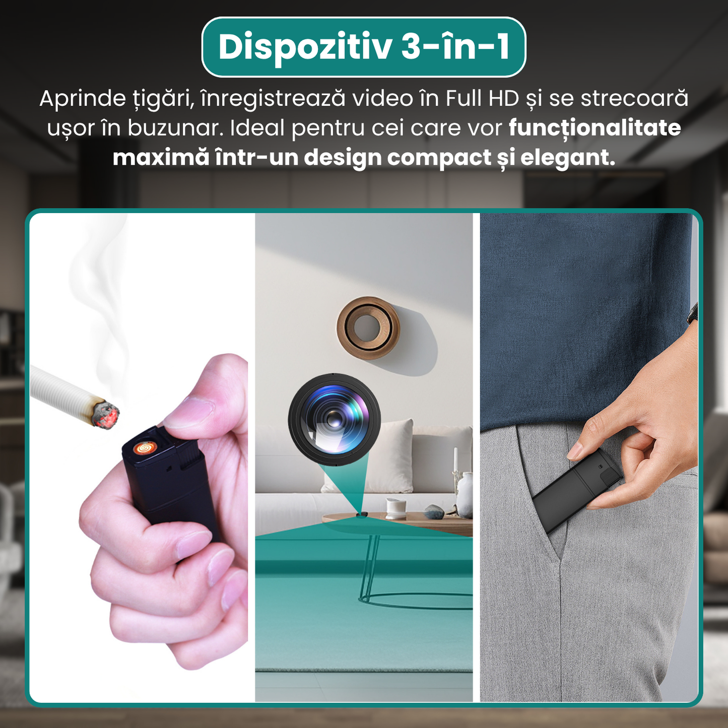 Zapalniczka z ukrytą kamerą, funkcją prawdziwego zapłonu elektrycznego, nagrywaniem wideo w jakości Full HD 1080p, wykrywaniem ruchu, nagrywaniem w pętli