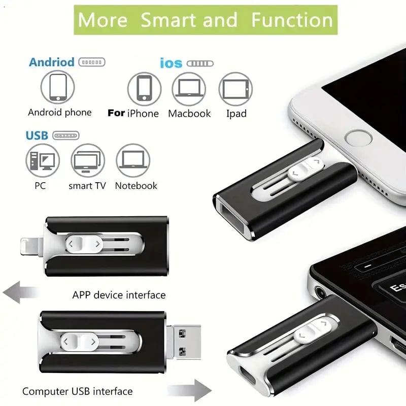 Unitate USB 4 în 1 pentru telefon mobil, 32~256 GB, Micro USB + 8 pini + USB 3.0, pentru computer