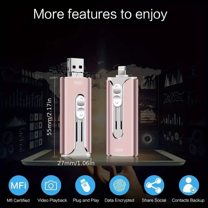 Unitate USB 4 în 1 pentru telefon mobil, 32~256 GB, Micro USB + 8 pini + USB 3.0, pentru computer