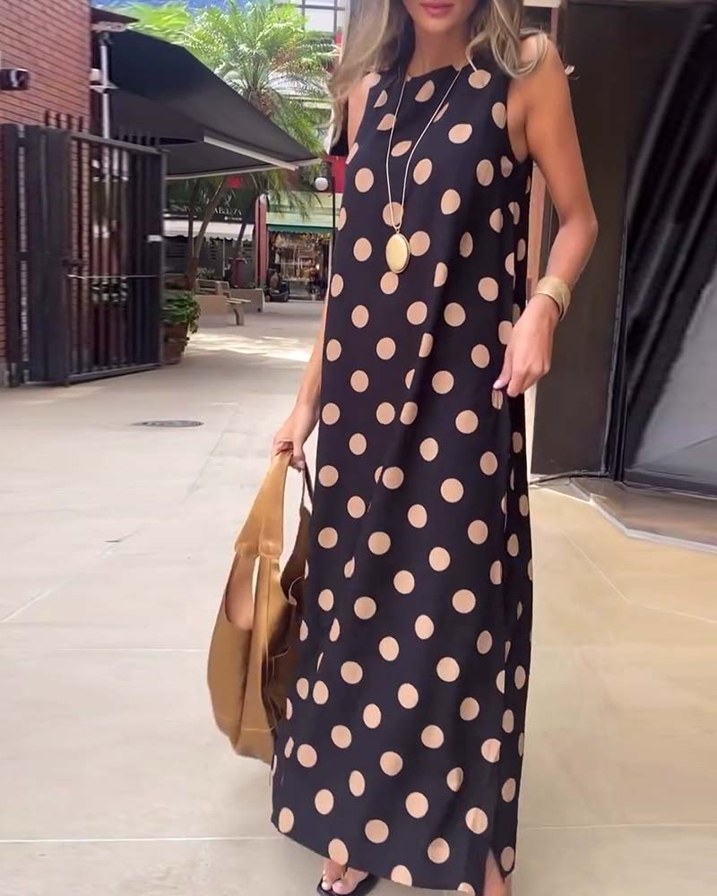 Rochie maxi fără mâneci cu crăpături