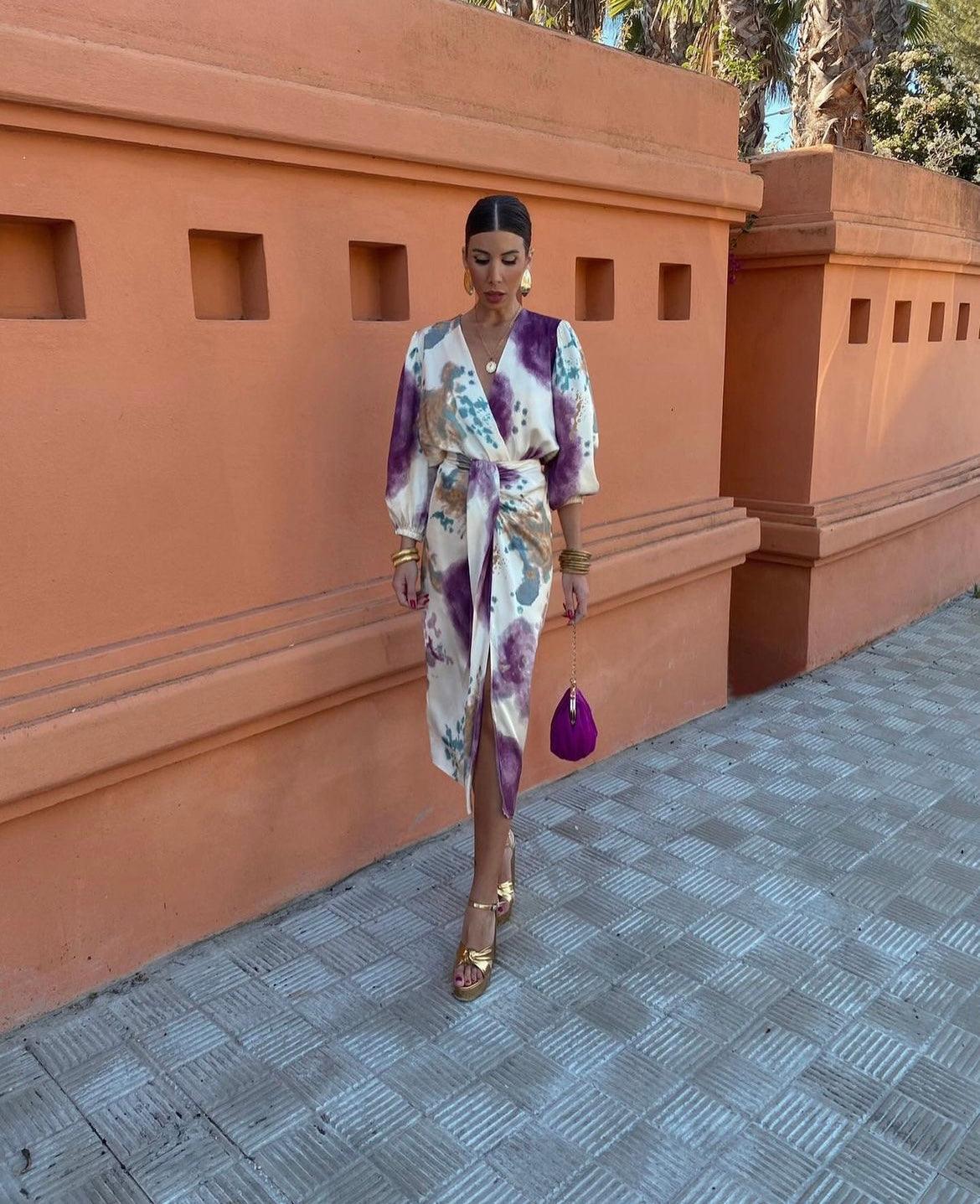 Rochie elegantă mov cu decolteu în V💜