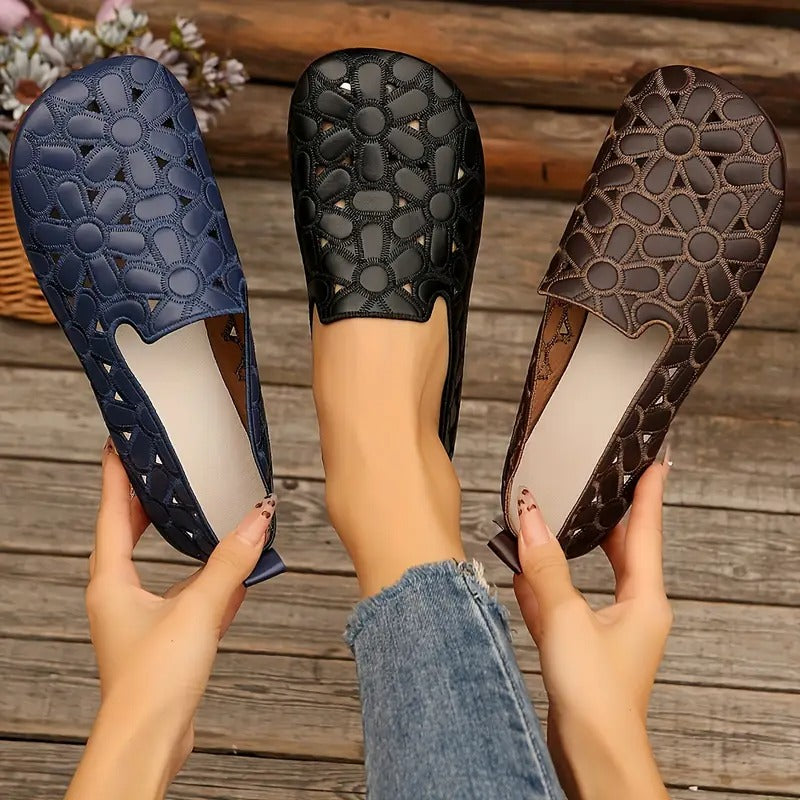 🔥Ultima zi 50% reducere - Balerini Oxford de damă cu decupaj floral și inserții ortopedice