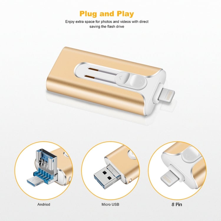 Unitate USB 4 în 1 pentru telefon mobil, 32~256 GB, Micro USB + 8 pini + USB 3.0, pentru computer