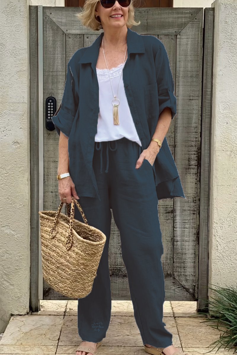 Set de cămăși casual din două piese din bumbac și in