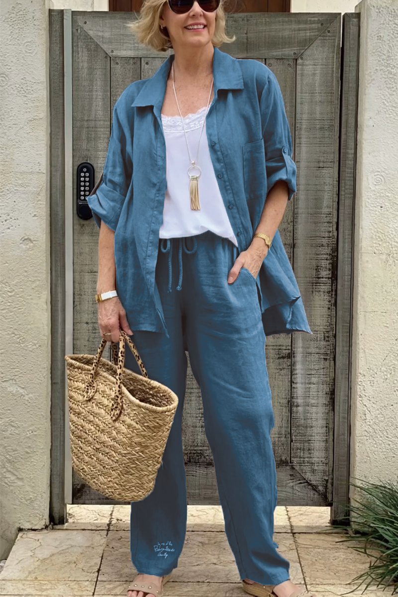 Set de cămăși casual din două piese din bumbac și in