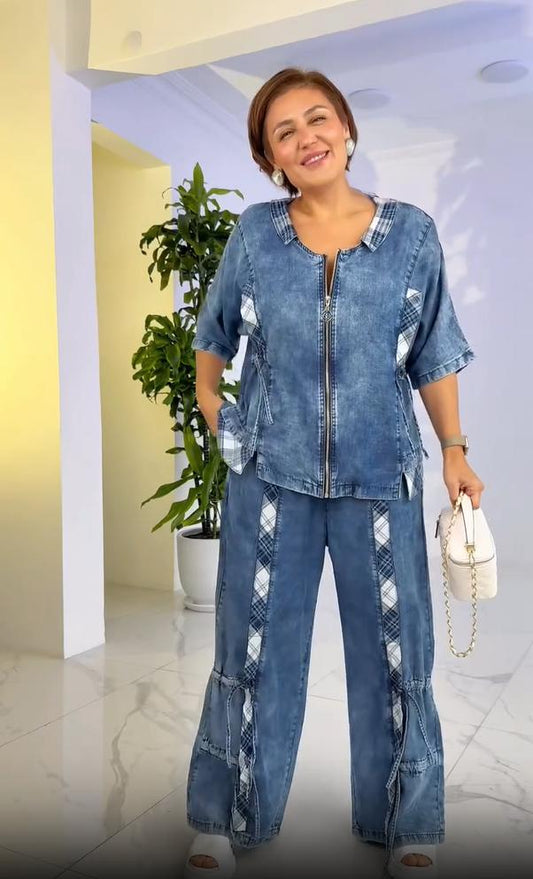 Damskie letnie modne spodnie z okrągłym dekoltem i zamkiem błyskawicznym