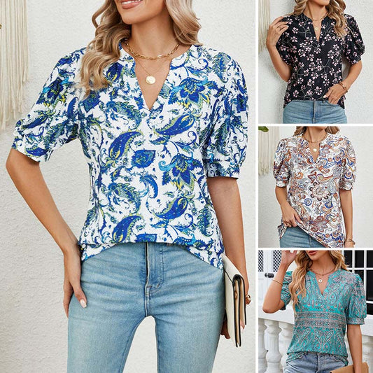 【M-2XL】🌸 Top de vară pentru femei cu decolteu în V cu imprimeu