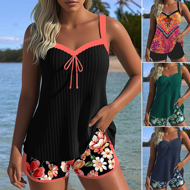 【S-3XL】👙Set de costum de baie cu imprimeu, top și pantaloni scurți