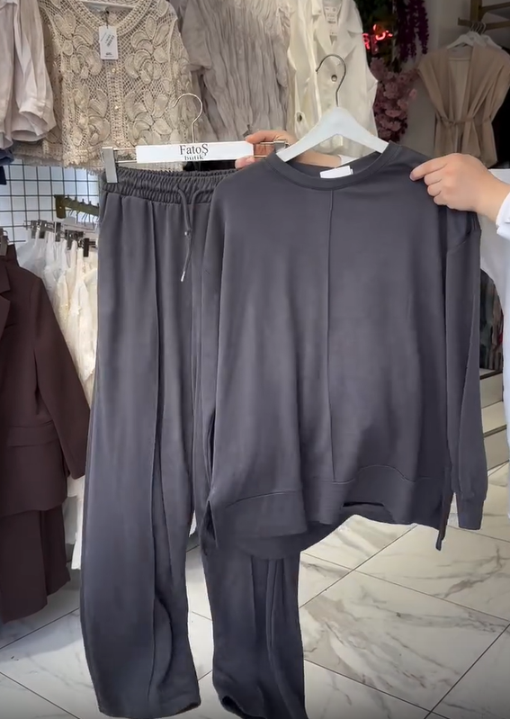 Set pantaloni de dama din bumbac cu maneci lungi si decolteu rotund