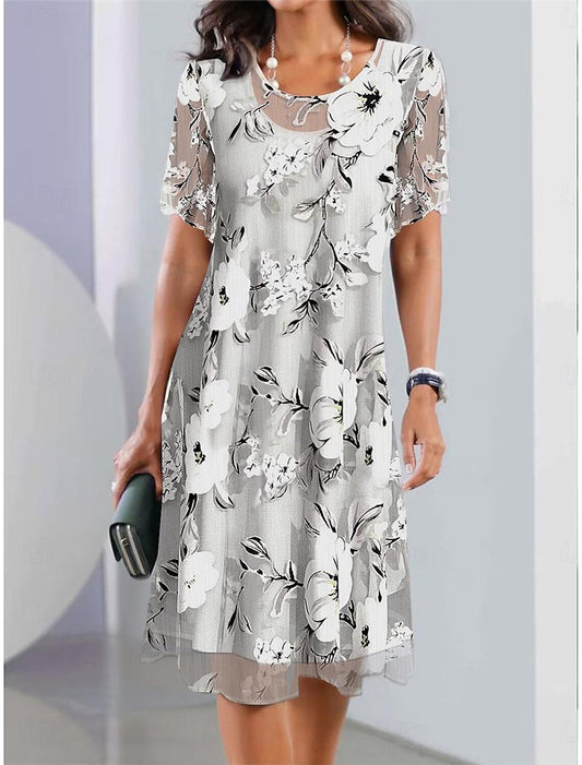 Rochie midi din plasă cu decolteu rotund cu imprimeu floral