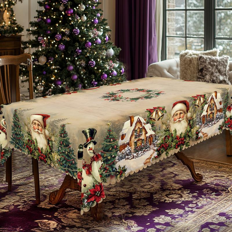 Obrus świąteczny premium - uroczy motyw Świętego Mikołaja i renifera na radosne chwile w gronie rodzinnym