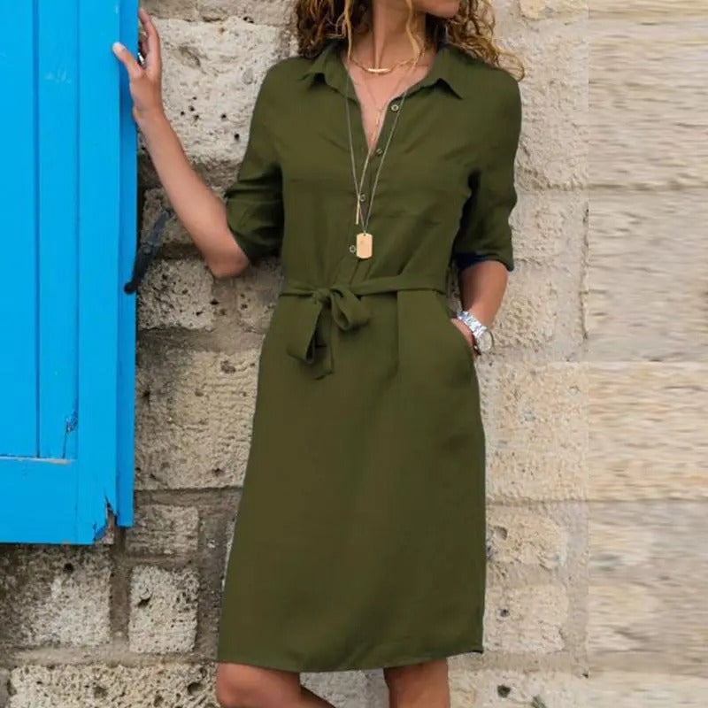 Rochie cămașă lejeră până la genunchi