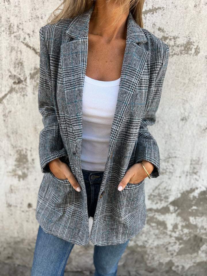 Blazer casual în carouri cu revere