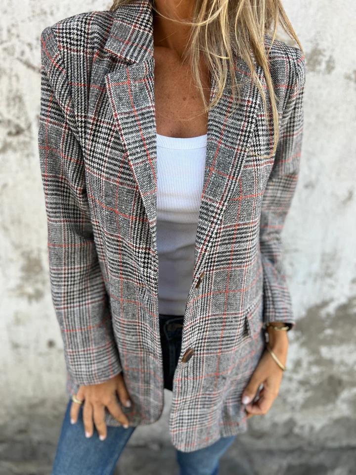 Blazer casual în carouri cu revere