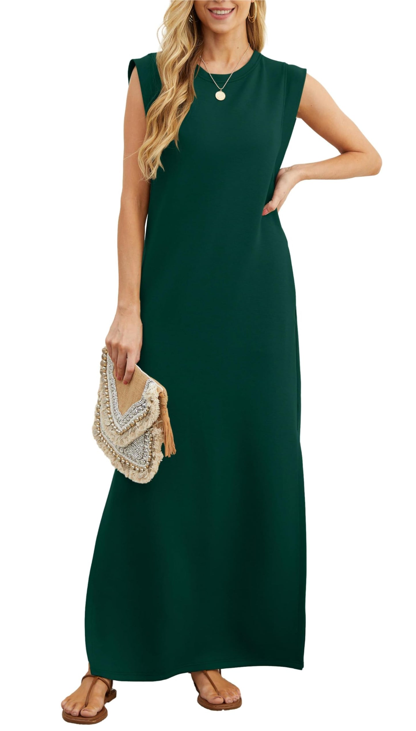 Rochie maxi lejeră pentru femei, cu crăpătură și fără cute