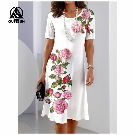 Rochii maxi cu maneca scurta cu imprimeu floral la moda Rochie lunga florala fluture