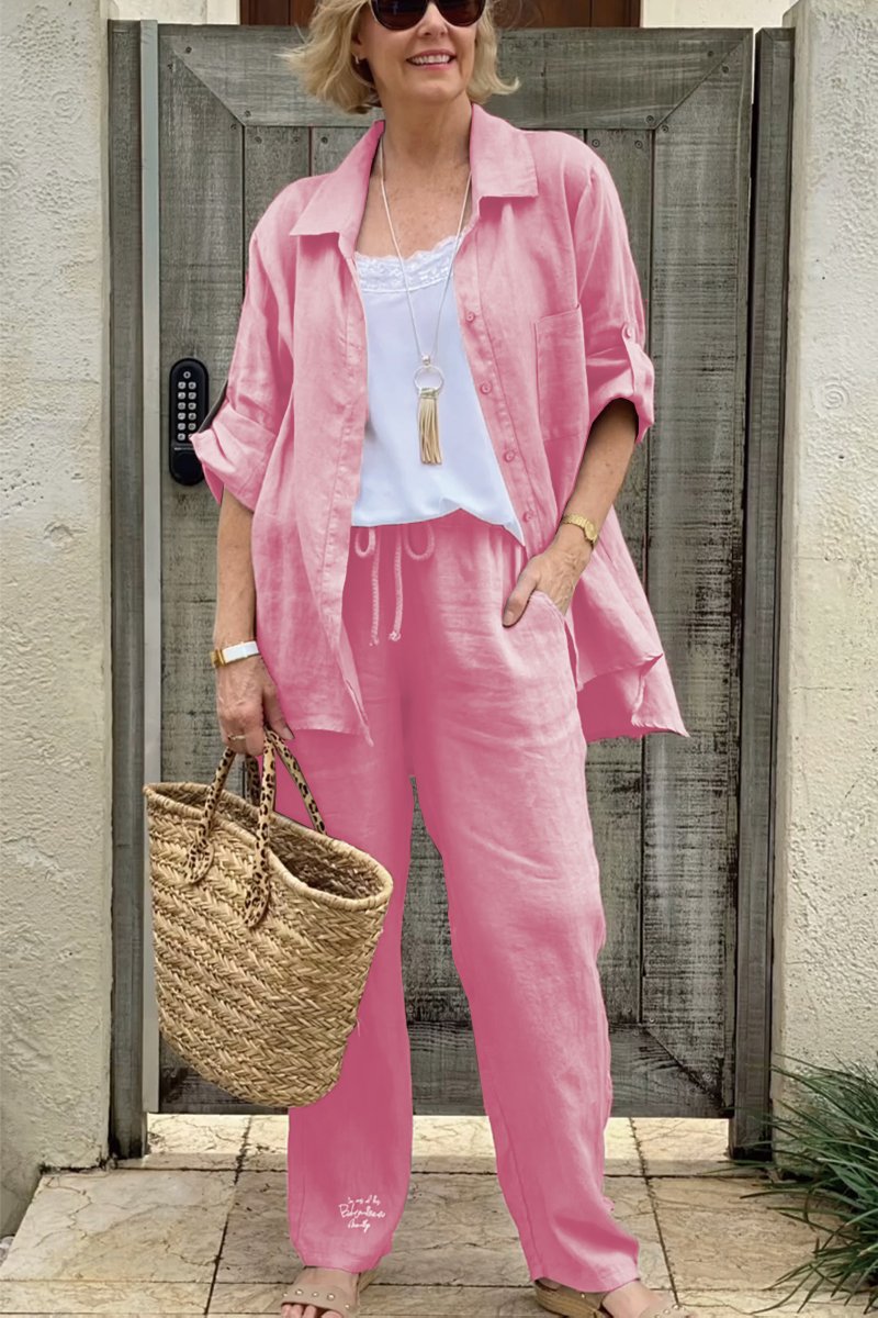 Set de cămăși casual din două piese din bumbac și in