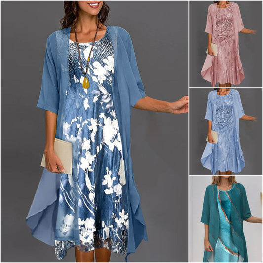 🔥👗Rochii elegante din două piese, din șifon floral
