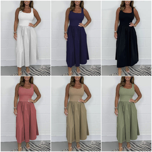 2025🌷Rochie fără mâneci, casual, culoare uni, pentru femei