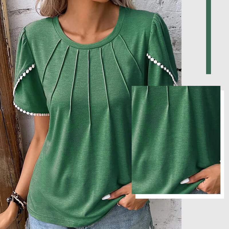 🔥Nowa damska, swobodna, jednokolorowa, koronkowa koszulka z okrągłym dekoltem