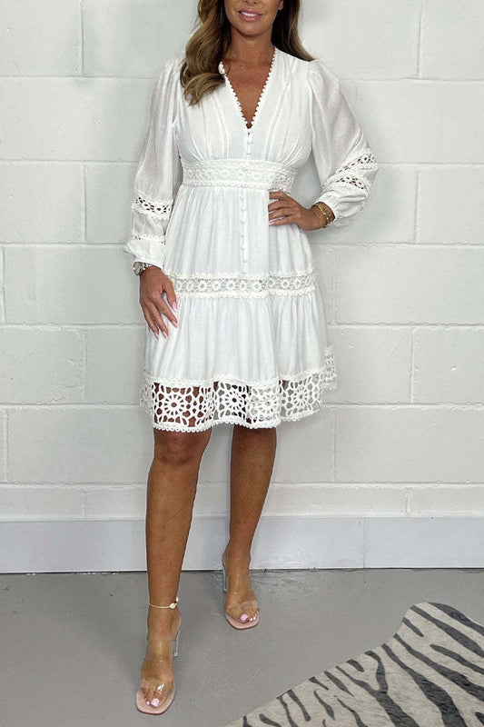 🌸Rochie din dantelă la modă și elegantă cu decolteu în V