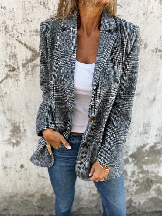 Blazer casual în carouri cu revere