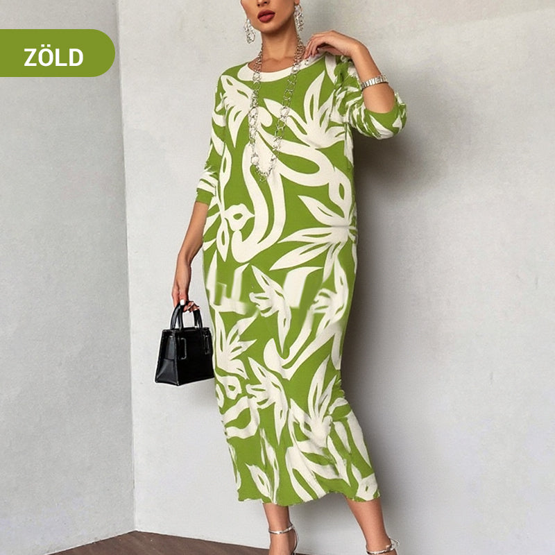 🌼Elegancka, luźna, z okrągłym dekoltem, wzorzysta sukienka damska