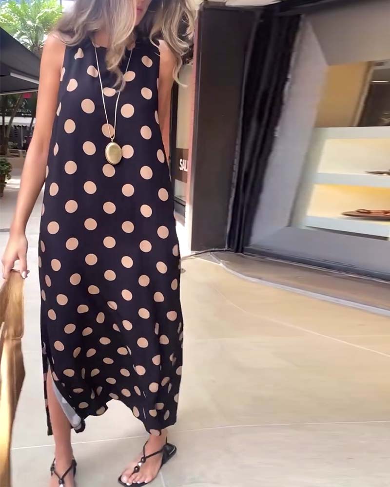 Rochie maxi fără mâneci cu crăpături