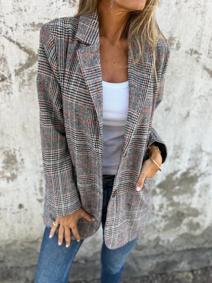 Blazer casual în carouri cu revere