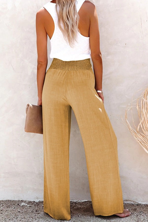 😍Pantaloni de damă din in cu talie înaltă