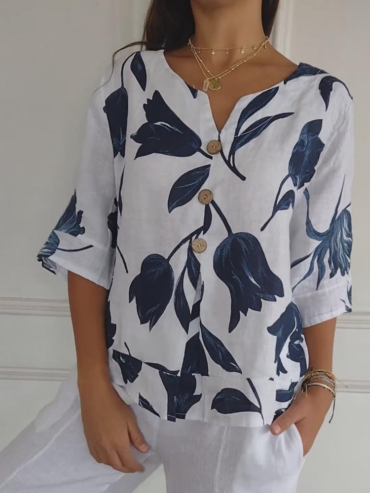 🔥[S-5XL]👕Tuică cu decolteu în V imprimată