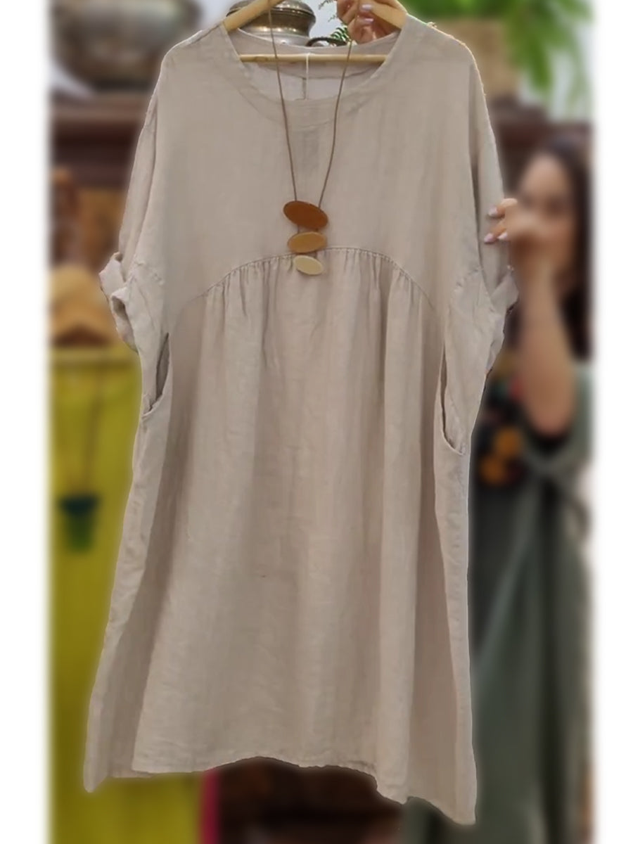 Damska kieszonkowa sukienka z bawełny i lnu