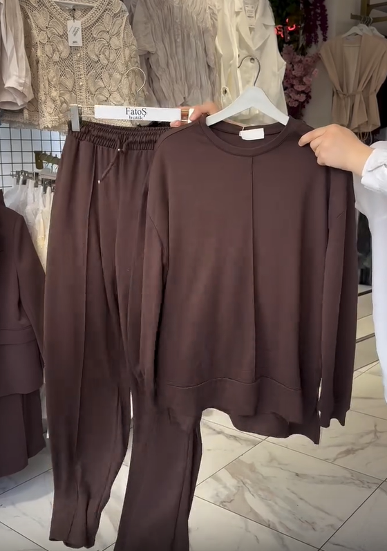 Set pantaloni de dama din bumbac cu maneci lungi si decolteu rotund