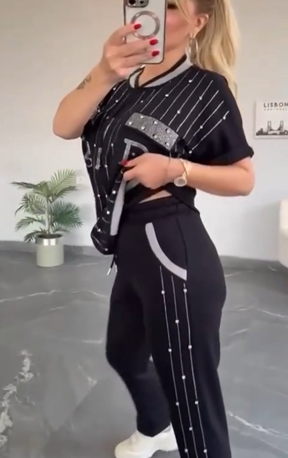 💎Dwuczęściowy zestaw z zamkiem błyskawicznym z kryształkami