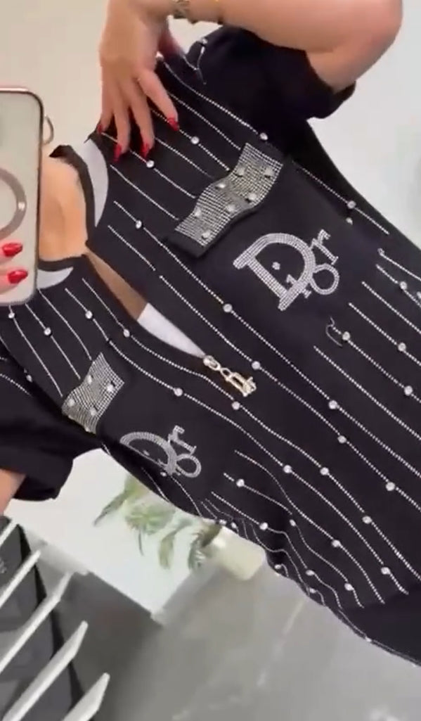 💎Dwuczęściowy zestaw z zamkiem błyskawicznym z kryształkami