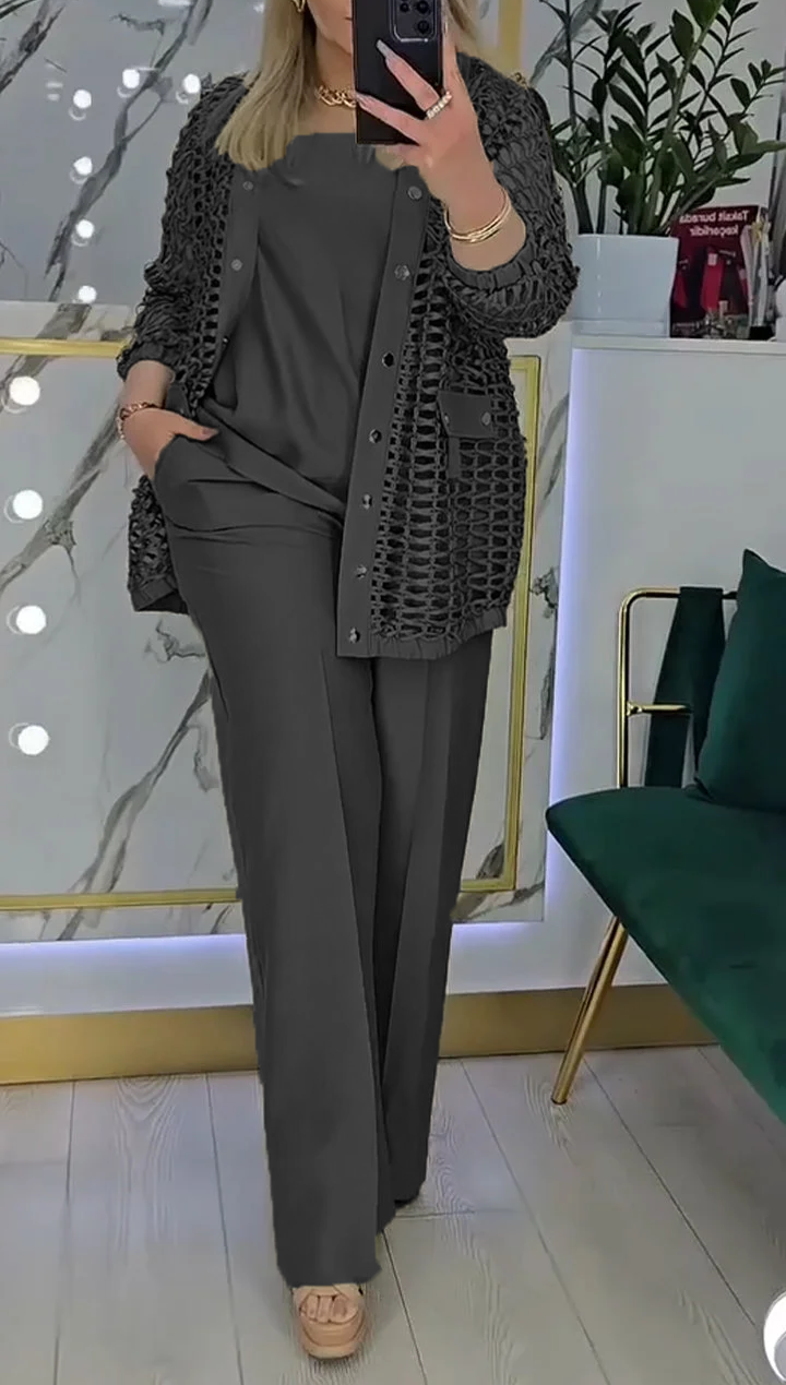 Trzyczęściowy damski kombinezon do dojazdów do pracy z wycięciem