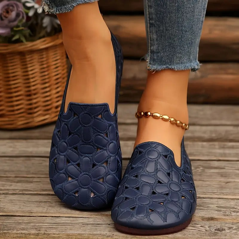 🔥Ultima zi 50% reducere - Balerini Oxford de damă cu decupaj floral și inserții ortopedice