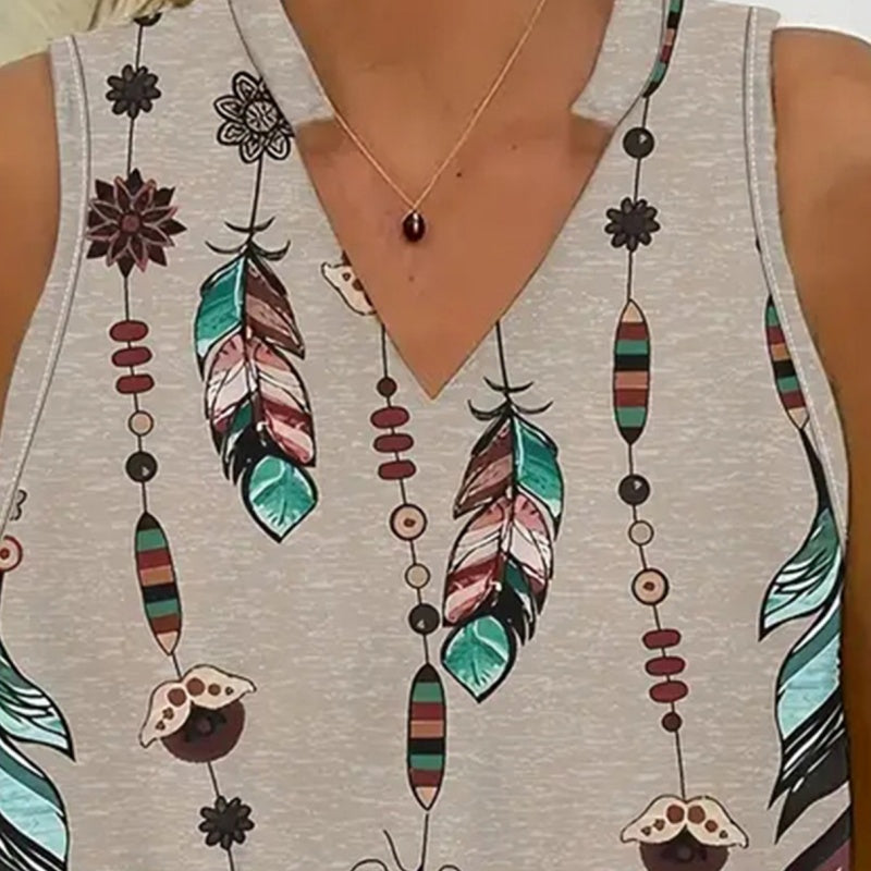 【L-4XL】🌸Set fără mâneci din două piese, cu imprimeu și decolteu în V